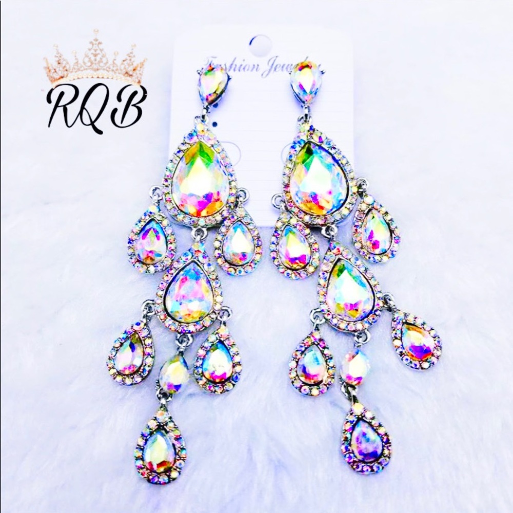 AB Silvertone Waterdrop Pageant earrings